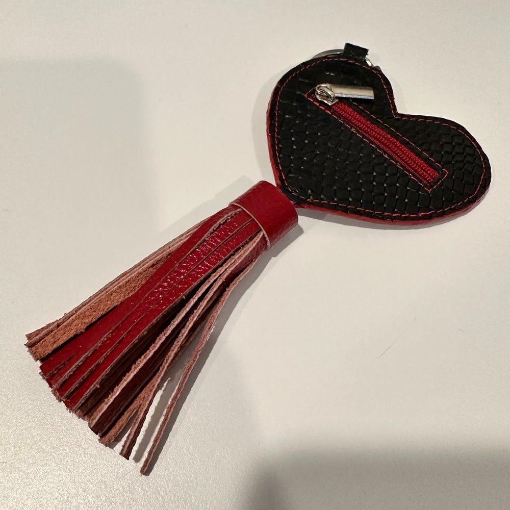 Black and Red heart tassel coin pouch keychain